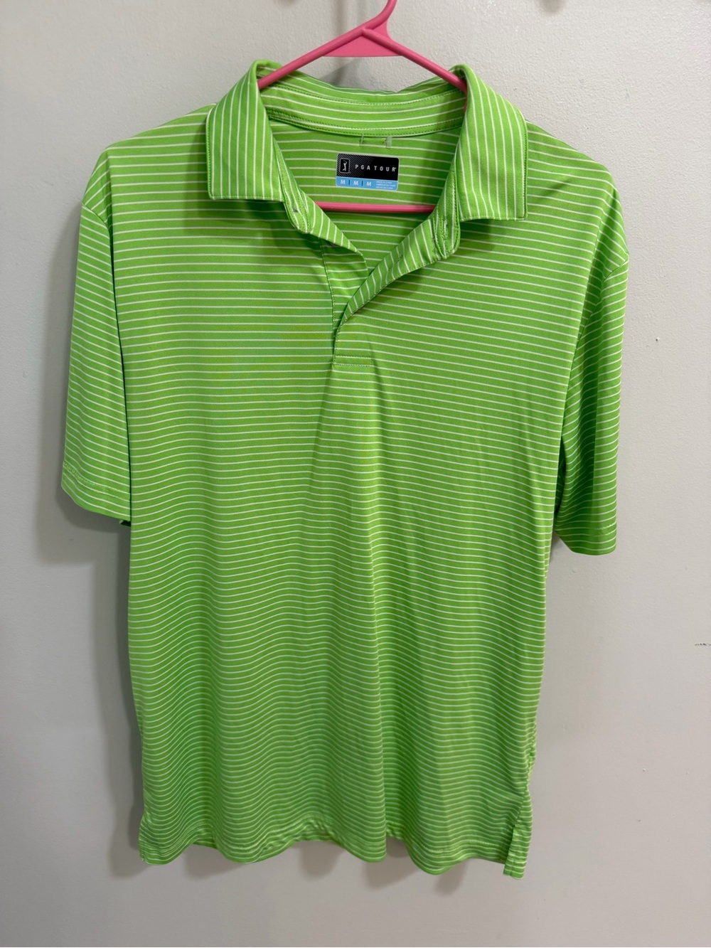 PGA Tour Lime Green Striped Men's Polo